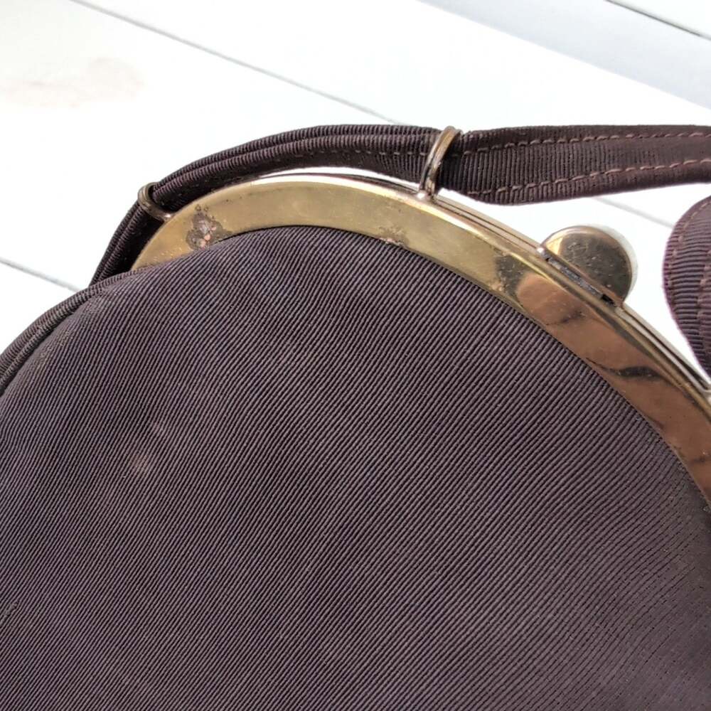 Vintage Mel-Ton brown fabric handbag/purse with gold tone metal frame - Picture 8 of 13